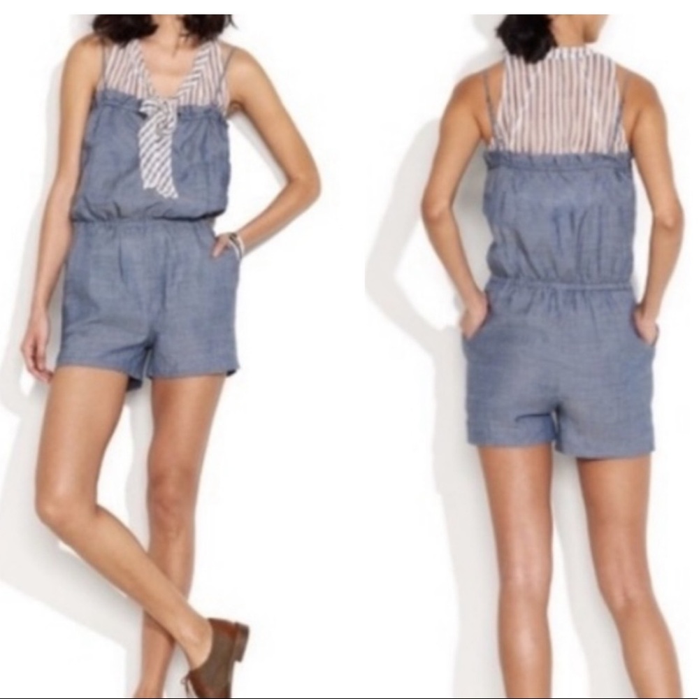 MADEWELL Lakeshore Chambray Front Zip Romper M